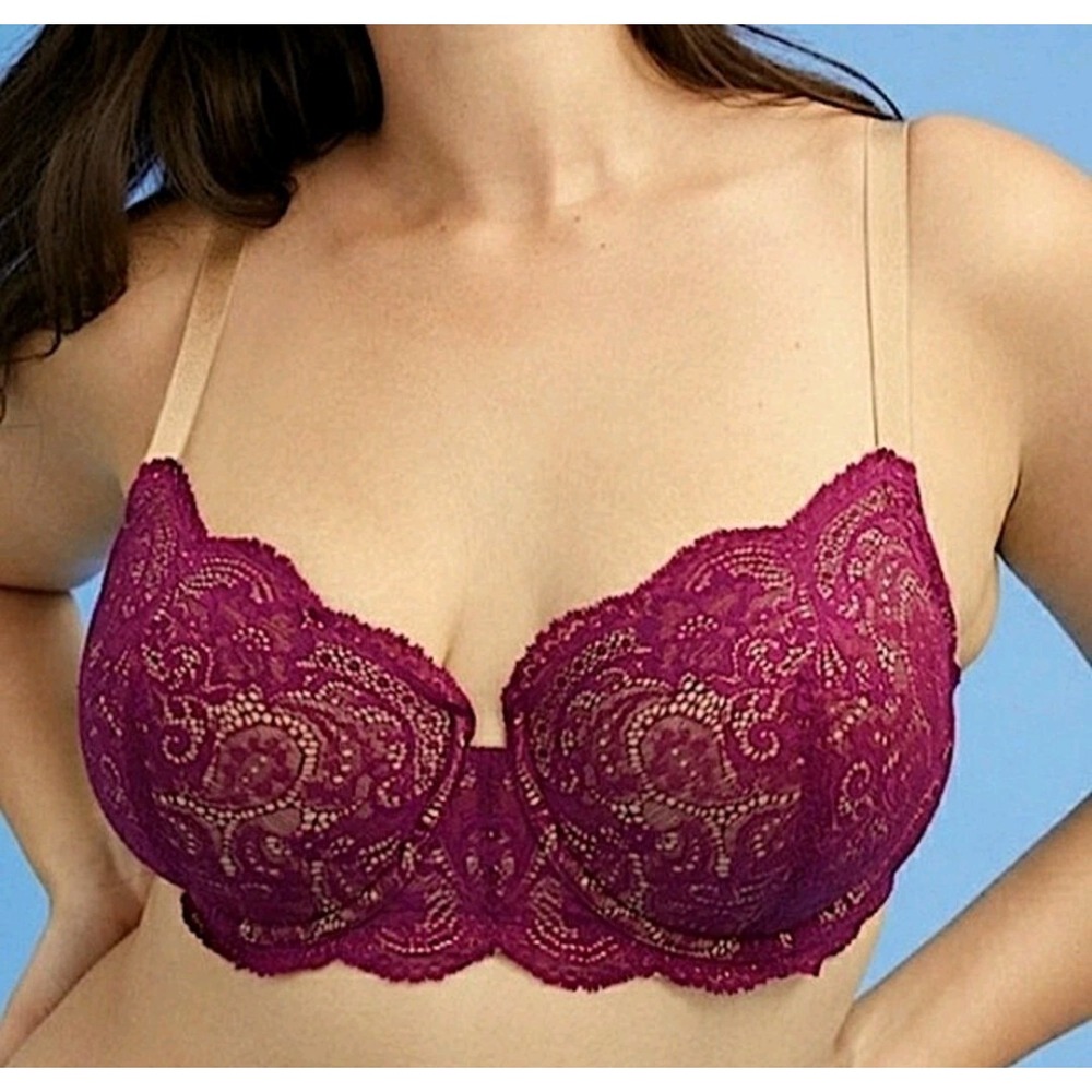 ThirdLove 24/7 Memory Foam Lace Balconette Multiway Adjustable Bra Burgundy 34D